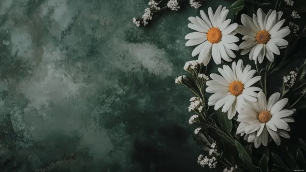 Elegant vintage daisy arrangement, best suited for floral aesthetic PC wallpaper designs.