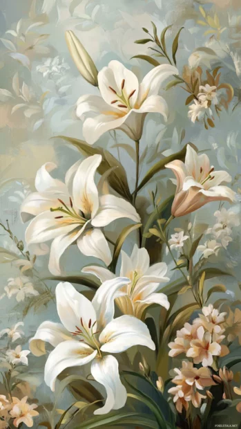 Elegant white lilies highlighted among Pretty Flower beds, Elegant lily wallpaper.