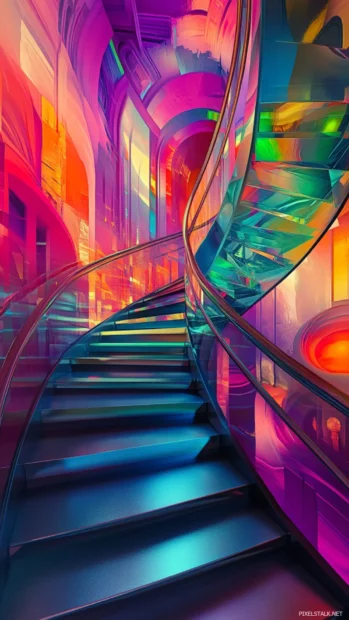 Endless staircase shifting colors and bending logic in a surreal trippy movement.