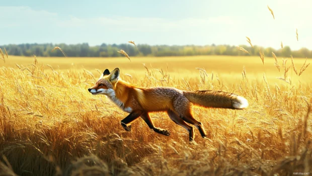 Energetic Moving Animals Wallpapers with foxes darting through golden fields.