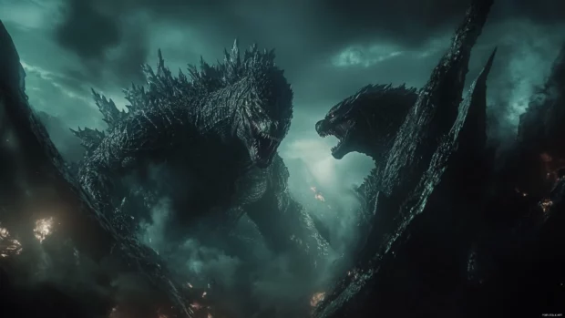 Epic Godzilla wallpaper in showing a night battle against King Ghidorah.