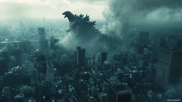 Epic HD Godzilla wallpaper for desktop featuring a thunderous roar over Tokyo.