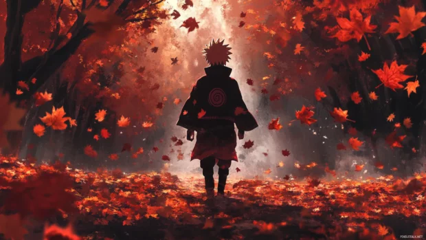 Epic Naruto Moving Wallpapers featuring Naruto in Sage Mode surrounded by falling leaves.
