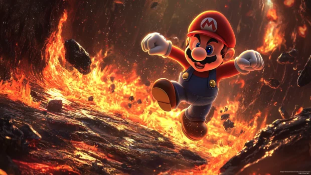 Epic action scene in a Mario and Luigi Wallpaper where the duo faces Bowser in a lava arena.