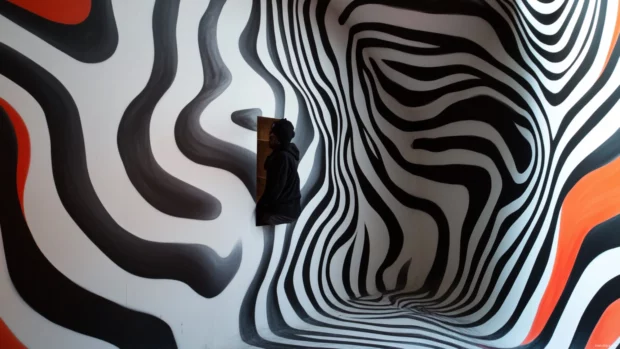 Experience an optical illusion where lines and curves play tricks on the eyes, a captivating trippy design.