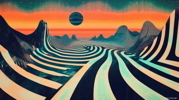Exploring distorted landscapes, a retro trippy desktop image with a timeless feel.