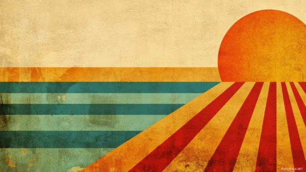 Faded stripes and sunny icons used in retro desktop wallpapers HD designs.