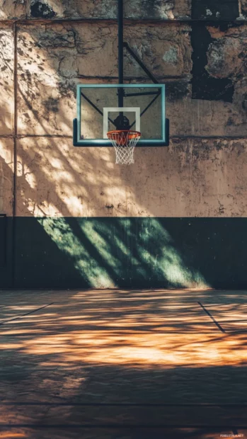 Faded sunlight across a basketball court for an aesthetic sports wallpaper.