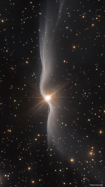 Fading light dissolving into black starry vastness.