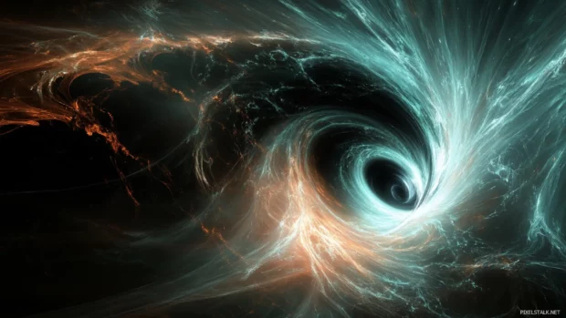 Fantasy view of black hole surrounded by energy field, perfect for Space PC Wallpapers.