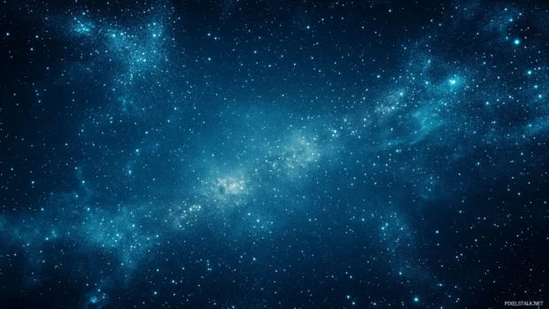 Filled with countless glowing stars, a vast deep navy sky features a prominent Milky Way stretching across the horizon, casting a soft light over a serene landscape.