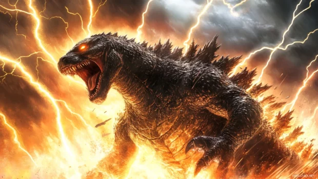 Fire meets electricity as Godzilla charges through the battlefield.