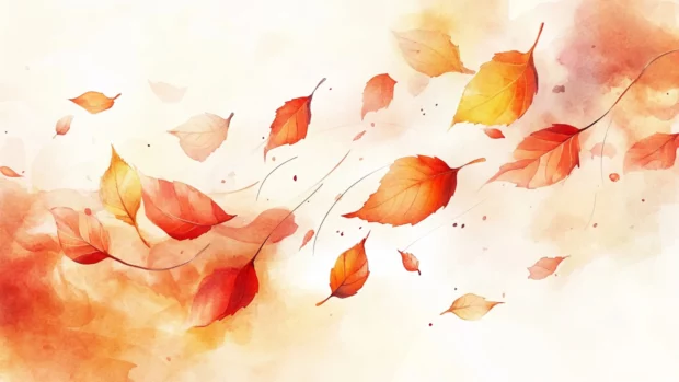 First autumn leaves swirling on crisp watercolor winds, Clean and Elegant style.