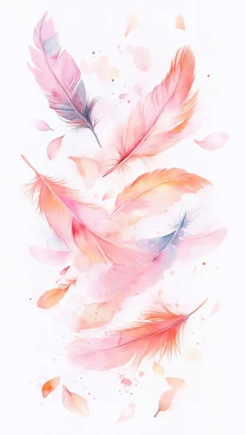 Floating Feathers Painted In Delicate Pastel Watercolor Tones.