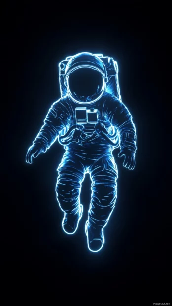 Floating astronaut outlined in glowing neon.