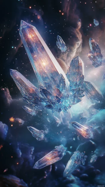 Floating crystal constellations drifting across space.