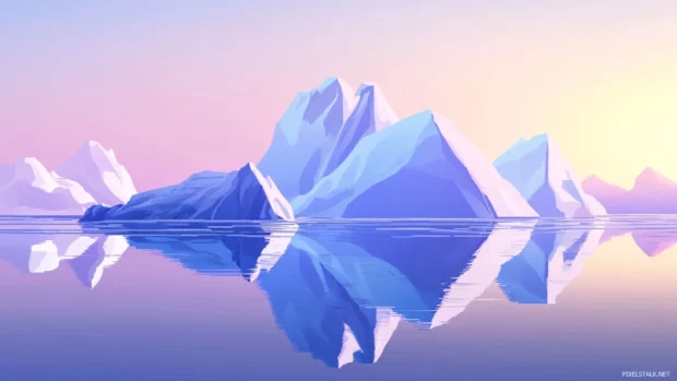 Floating icebergs drifting across a quiet polar ocean.