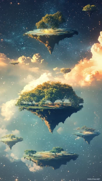 Floating islands hovering in cosmic dawn.