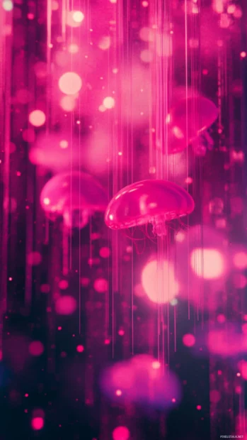 Floating jellyfish with glitch trails and dreamy lights for cool trippy mobile backgrounds.