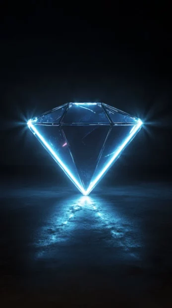 Floating neon diamond radiating soft black light inspired by Mystical black neon portal.