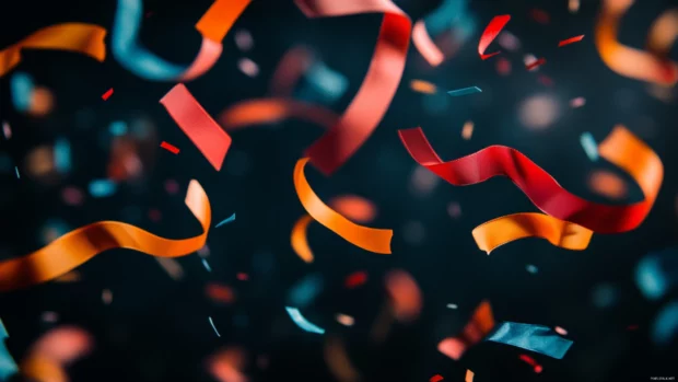 Floating ribbons on a dark background for Windows 11 lock screen wallpaper.