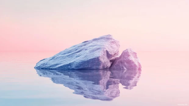 Floating rock in soft pastel colors, minimalist wallpaper design.