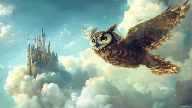 Floating through the sky, the Sleepy Owl builds castles from clouds.
