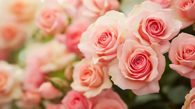 Floral pattern bursting with soft pink roses, perfect for Floral PC Wallpapers.