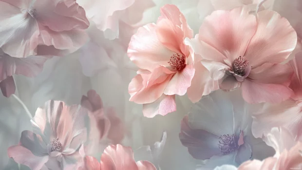Floral patterns blended with soft hues in a cute girly wallpaper floral design.