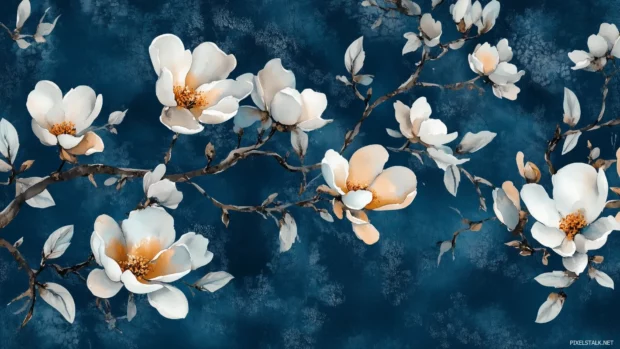 Floral watercolor background with blooming flowers.