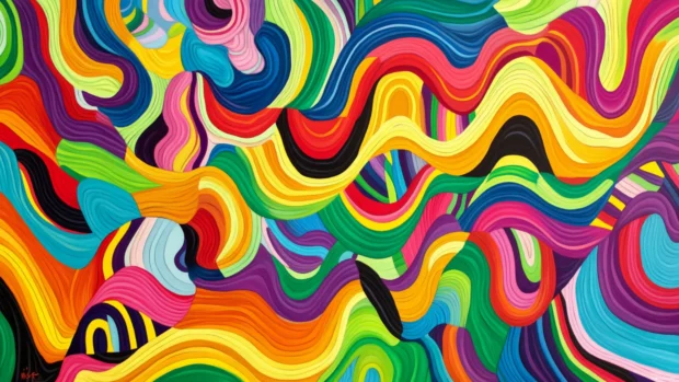 Flowing magnetic lines shaping and reshaping in a bright moving trippy pattern.