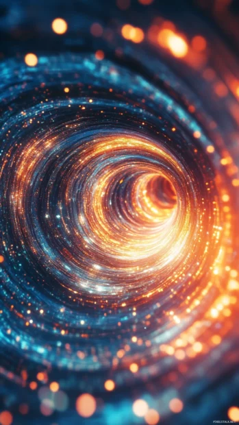 Fractal tunnel of vibrant energy loops in a cosmic flow, perfect cool trippy wallpaper design.
