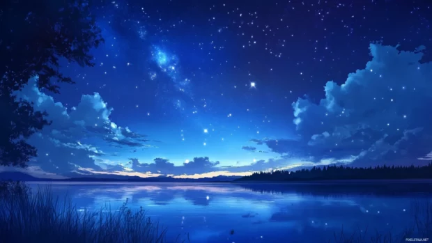 Free Windows 10 lock screen wallpaper 4K featuring a starry night sky over a calm lake.