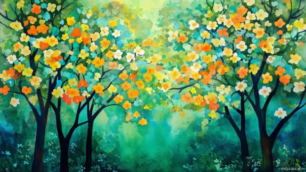 Fresh green watercolor background with lively hues.