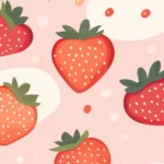 Fresh strawberries and slices in a seamless pattern on soft pastel pink, lively and fun.