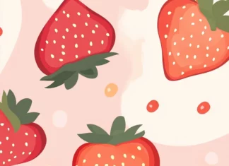 Fresh strawberries and slices in a seamless pattern on soft pastel pink, lively and fun.
