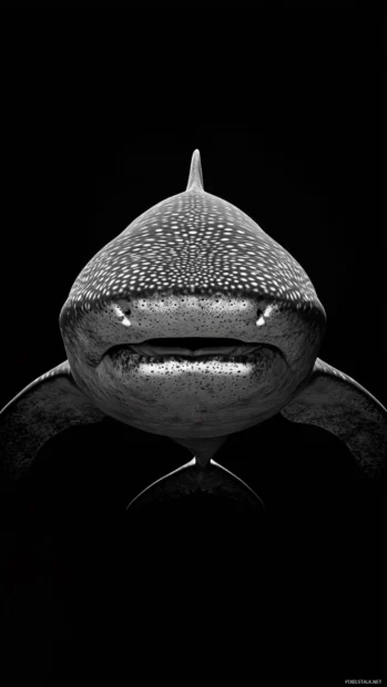 Front perspective of whale shark in curved motion.