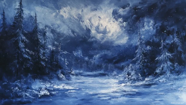 Frozen forests trembling under drifting stars.