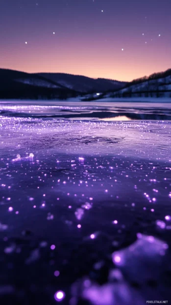Frozen lakes blinking with tiny purple lights.