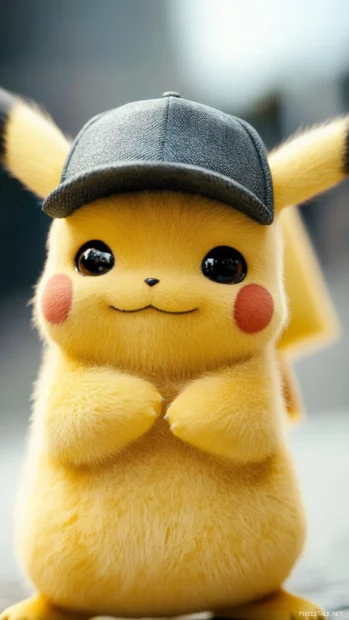 Funny Cool Pikachu Wallpapers where Pikachu wears a detective hat and winks playfully on a white background.