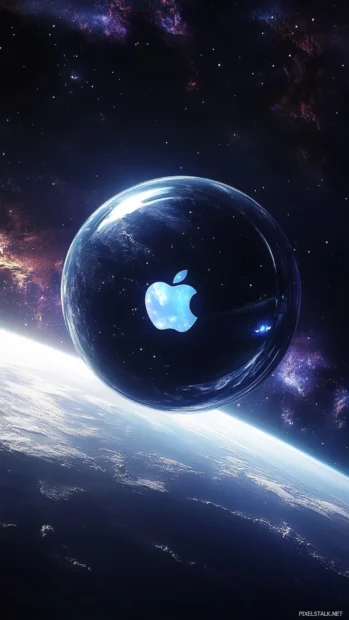 Futuristic Apple iPhone Wallpapers featuring a 3D Apple logo hovering in space.