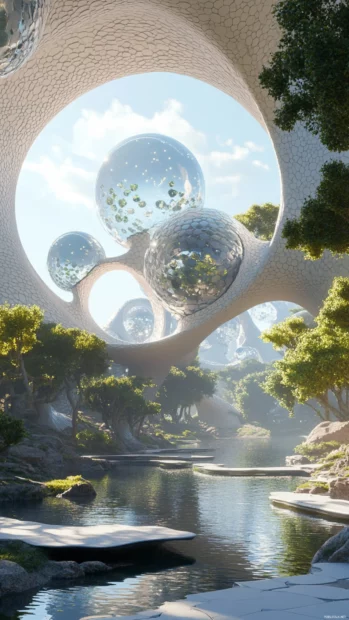 Futuristic bubbles expanding and contracting gently.