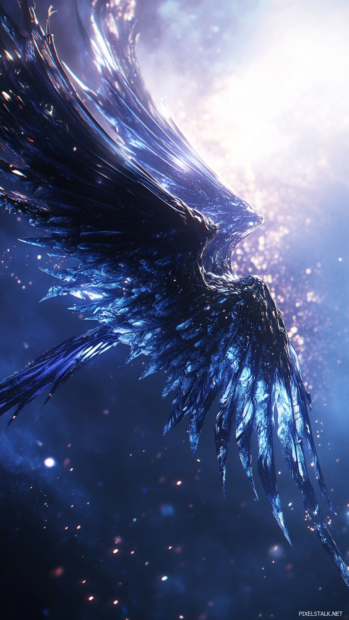 Futuristic chrome wings slicing through glowing mist.