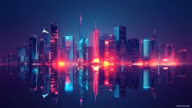 Futuristic city skyline glowing at night, a trending pick for HD wallpapers for PC.