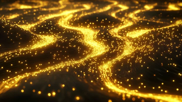 Futuristic moving wallpaper of glowing circuits flowing like rivers of light.