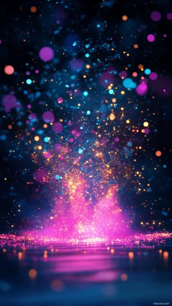Futuristic neon lights phone design, Abstract explosion of neon sparks over black background.
