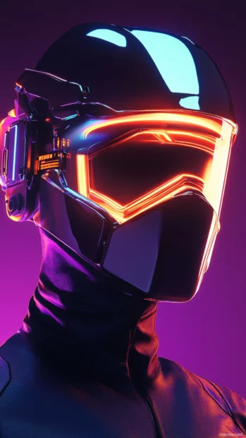Futuristic visor with animated neon display.