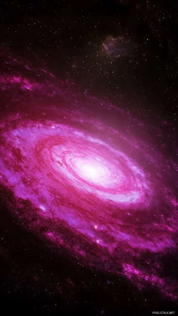 Galactic horizon bathed in bright pink neon, Pink neon galaxy wallpaper.