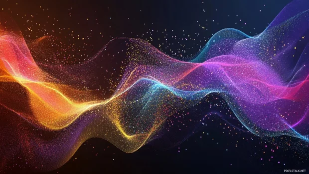 Galaxy themed abstract art with waves of color and tiny starlight dots.