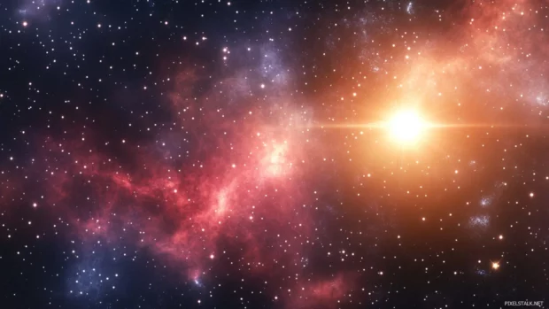 Gentle cosmic mist embracing the starry horizon, illuminating the vastness of beautiful starry sky background.
